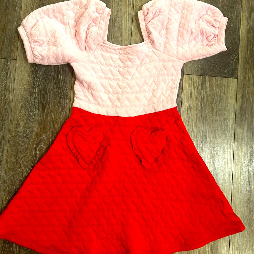 Pink and Red Quilted Dress with Heart Details